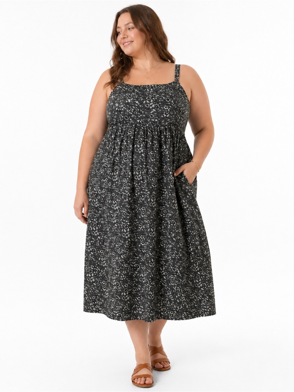 Candace Cameron Bure Black Floral Midi Dress